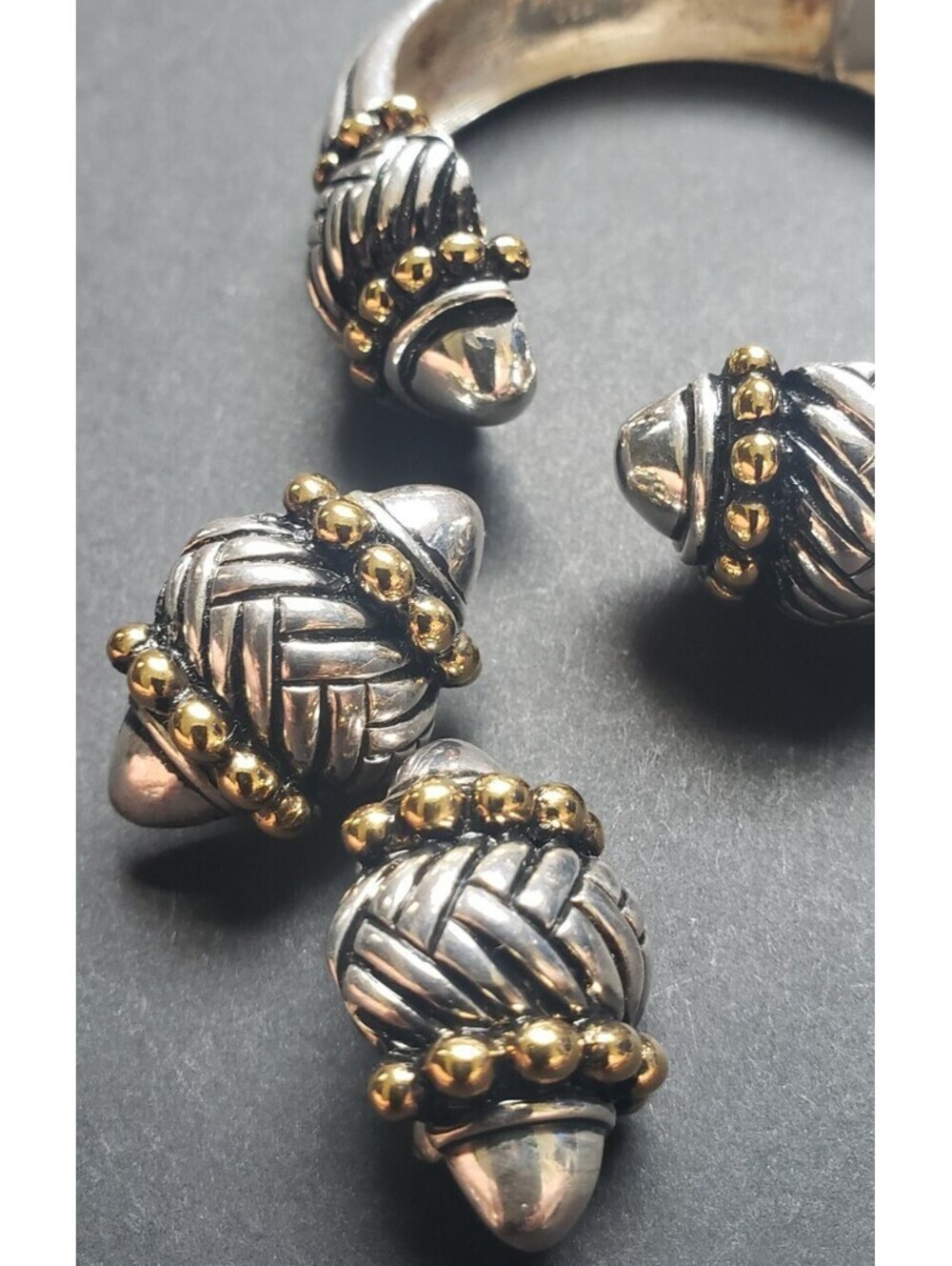 VTG Premier Designs Cuff Bracelet Clip Earring Jewelry 2 Tone Gold Silver Hinged